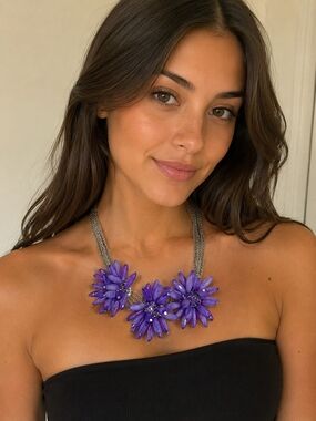 Purple multi-strand floral statement necklace